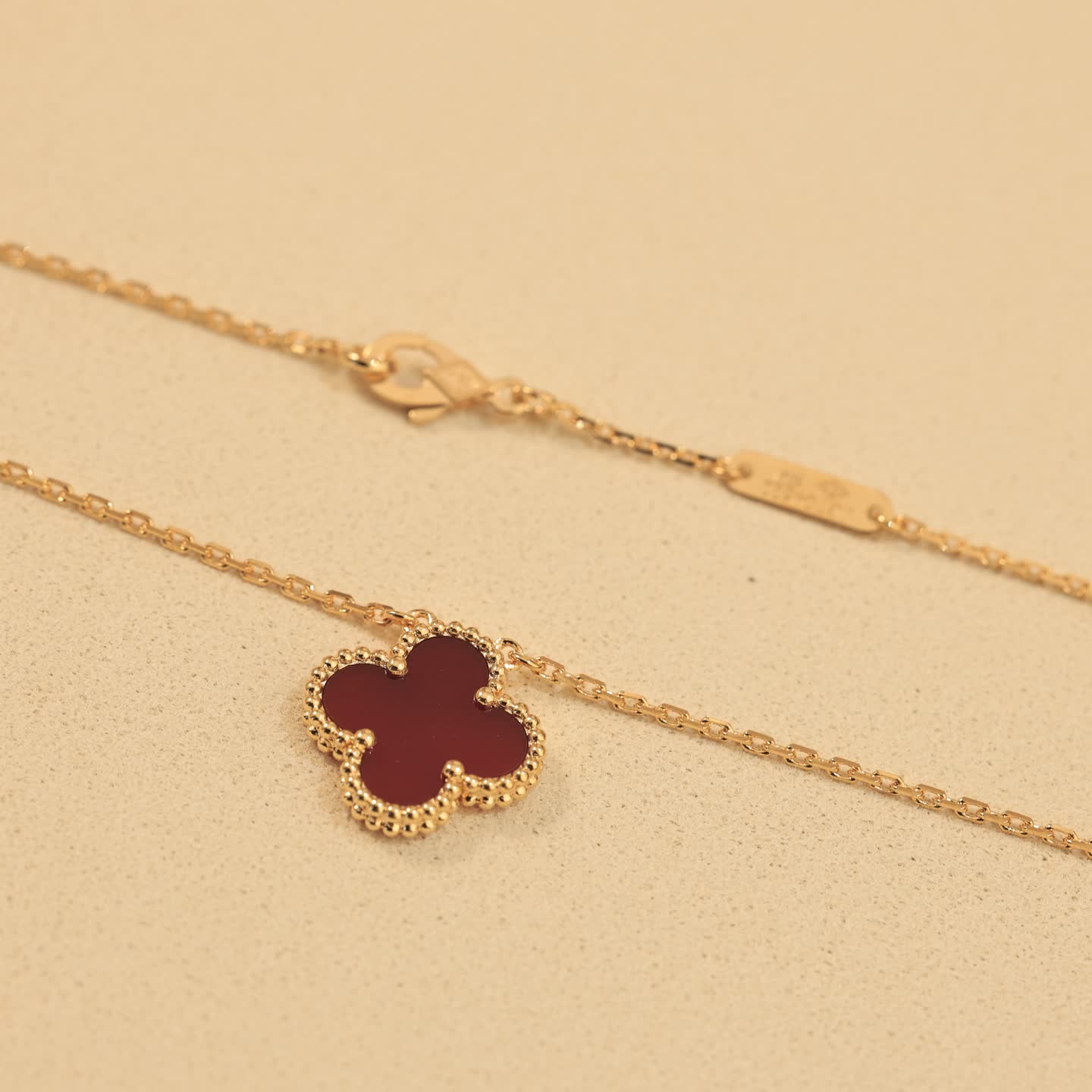 Van Cleef & Arpels Vintage Alhambra Red Enamel Gold Necklace